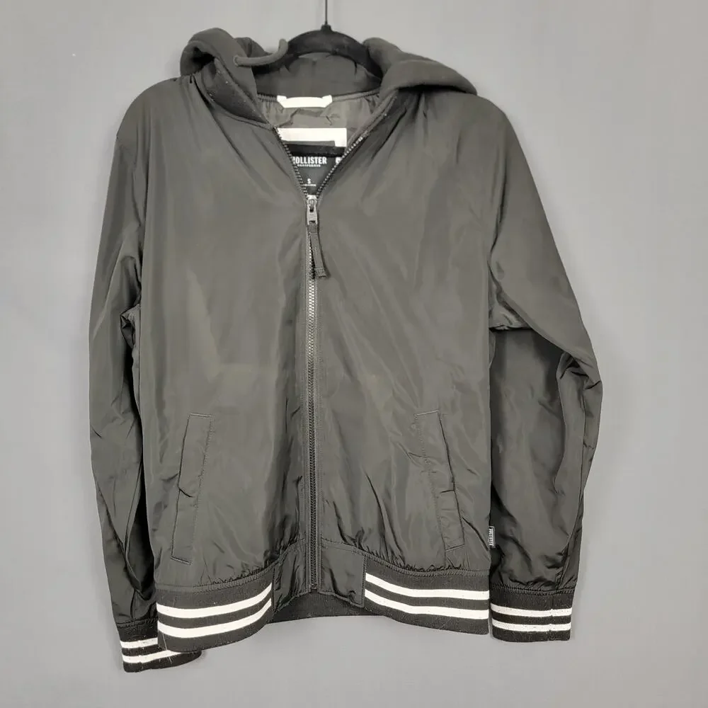 Hollister Tiger Embroidered Hooded Bomber Jacket Varsity Black